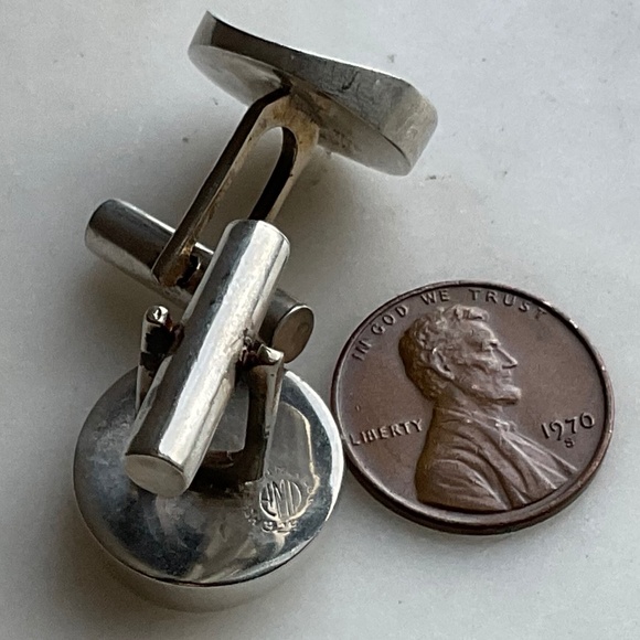 Vintage 925 Sterling Silver Modernist Concave Round Cuff Links EMD - Picture 6 of 7
